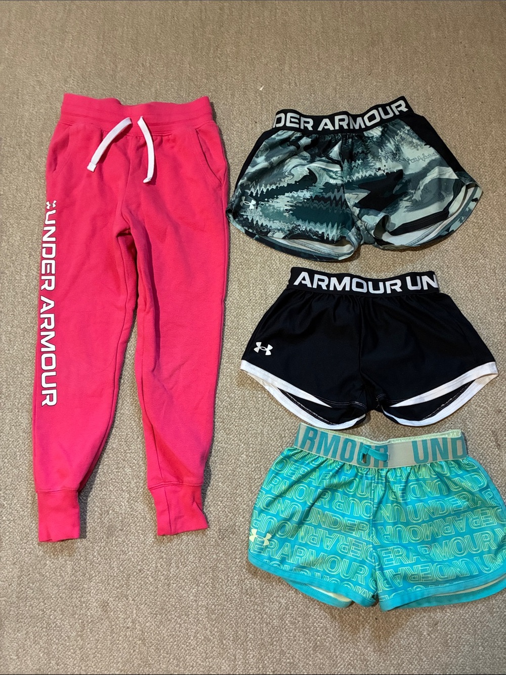 Under Armour Girls Hot Pink Sweatpants & Assorted Athletic Shorts Set